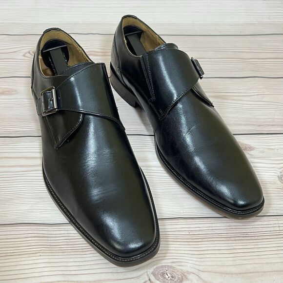 Florsheim Ravello Mens 9.5M Black Leather Monk Strap Dress Shoe Plain Toe Loafer - Picture 16 of 16